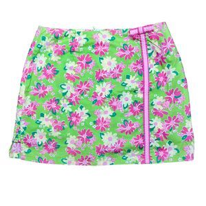 Lilly Pulitzer Skort Sz 0 Pink Lime Green Daisy Rhino Print White Label Stretch